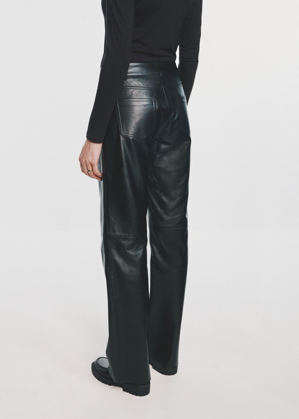 Black wide leather trousers for women SPODS 0038 5339 Z24