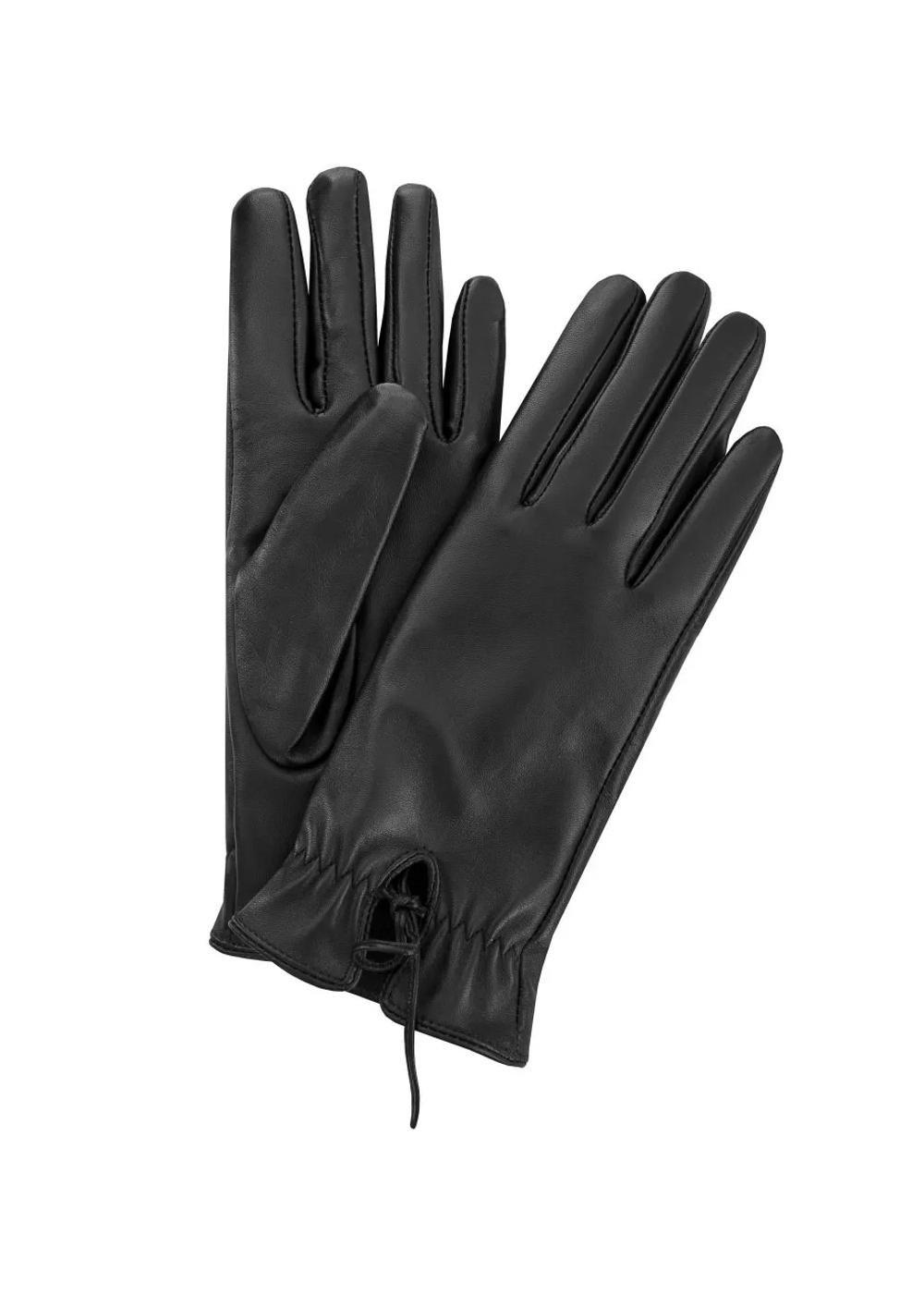 Skórzane rękawiczki damskie z wiązaniem REKDS-0021-99(Z23)