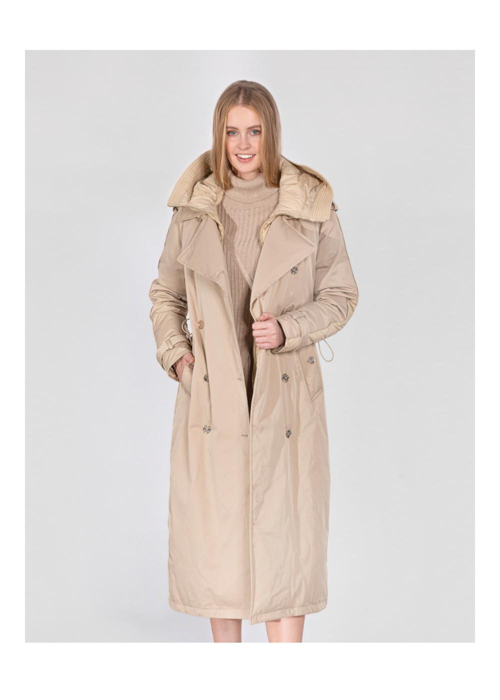 Beżowy zimowy płaszcz damski KURDT-0260-81(Z20)
