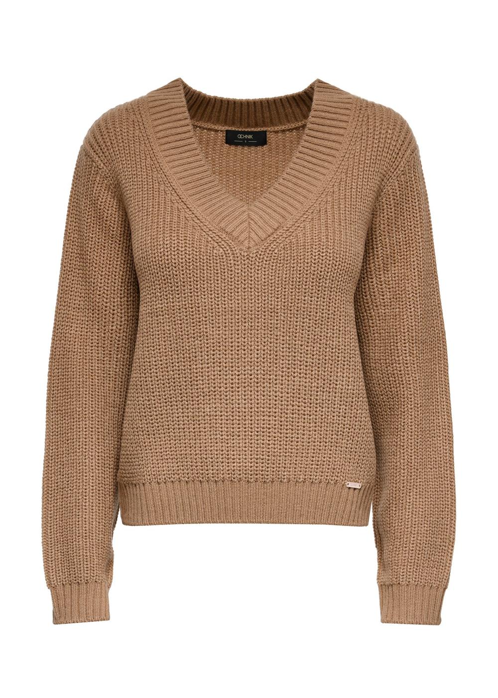 Women s camel V neck sweater SWEDT 0162 83 Z24