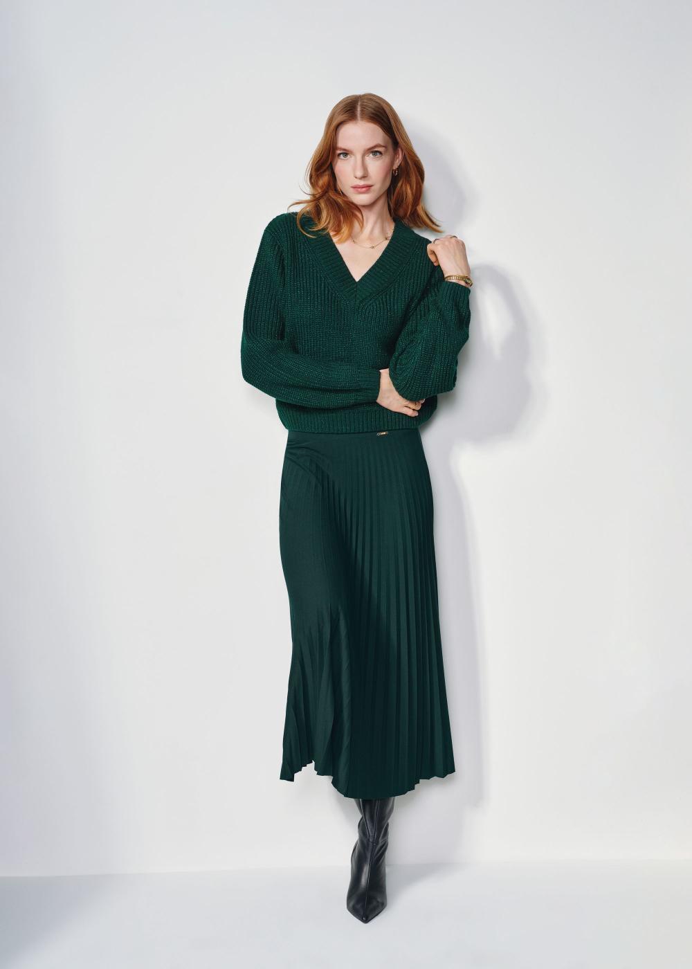 Dark green women s pleated skirt SPCDT 0096 54 Z24