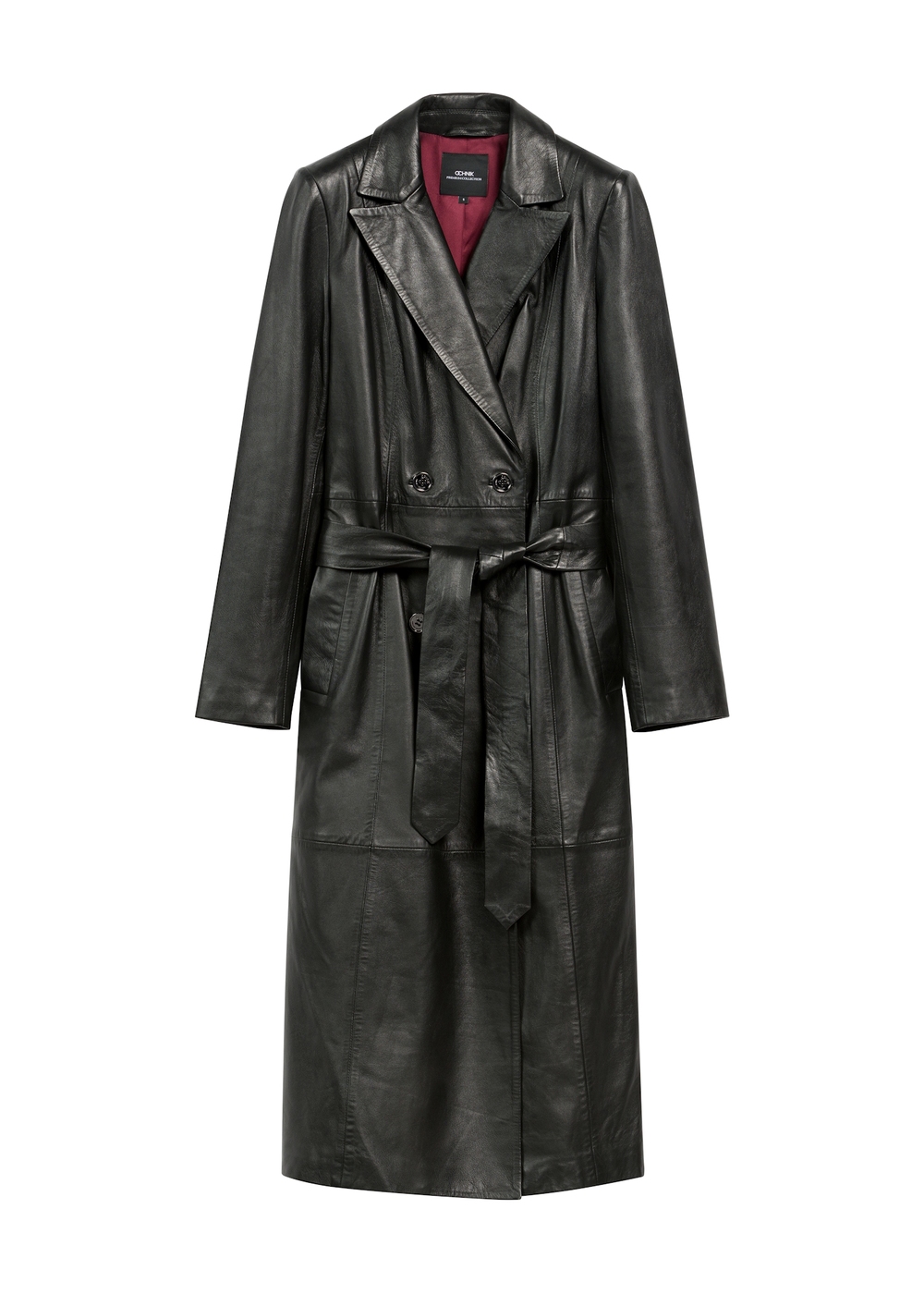 Czarny skórzany płaszcz damski KURDS-0546-5344(Z25) | OCHNIK