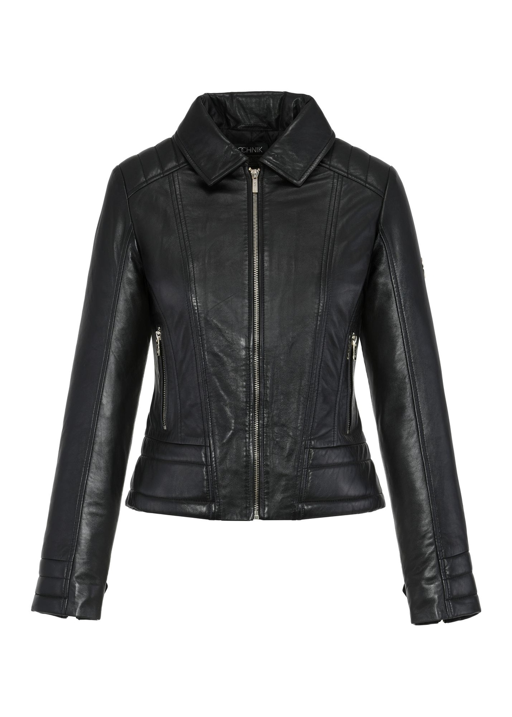 Czarna ocieplana kurtka skórzana damska KURDS-0502-5491(Z24) | OCHNIK