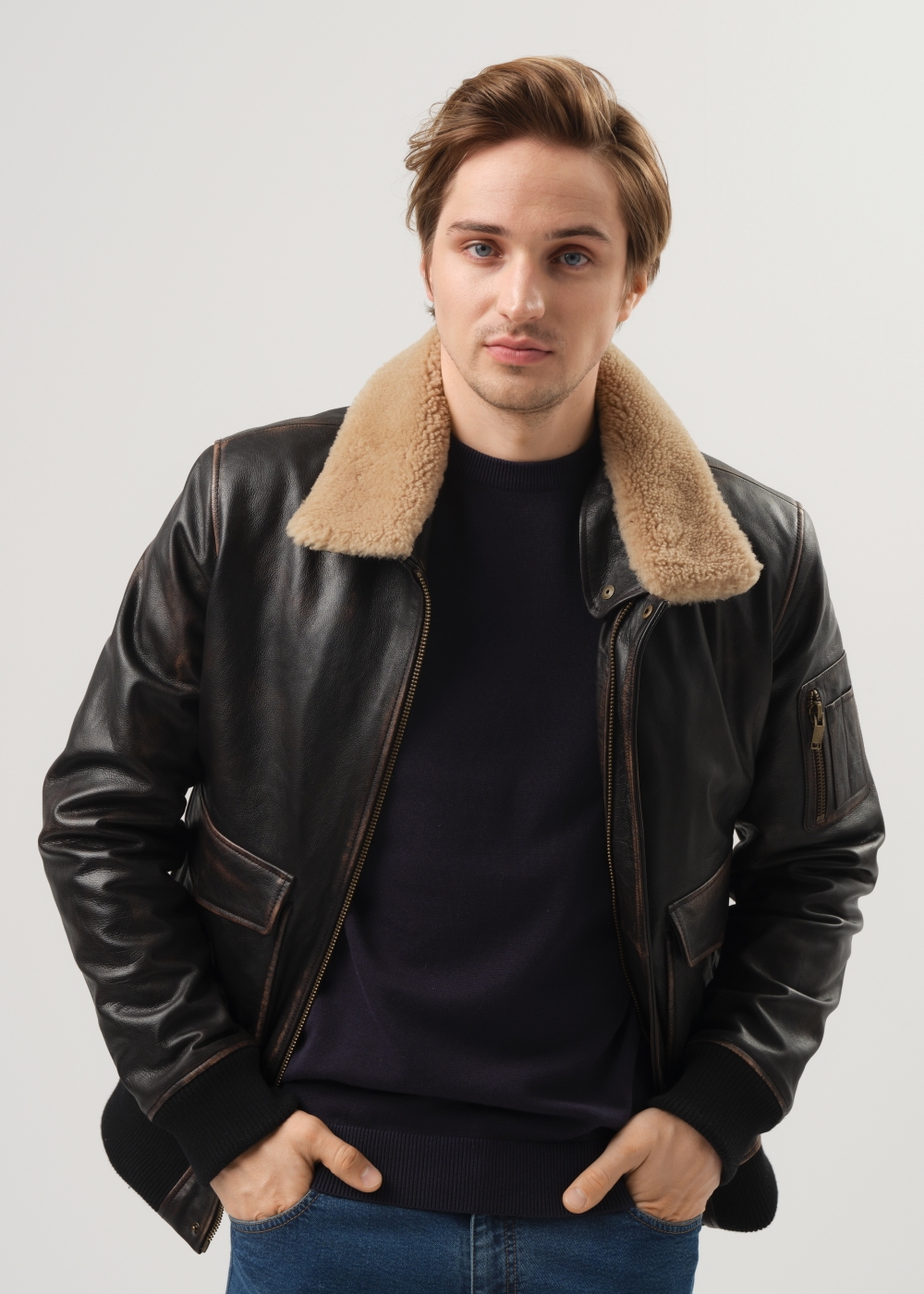 マイミー‼️ Ciemnobrązowa skórzana kurtka męska KURMS-0308-1326(Z23) | OCHNIK