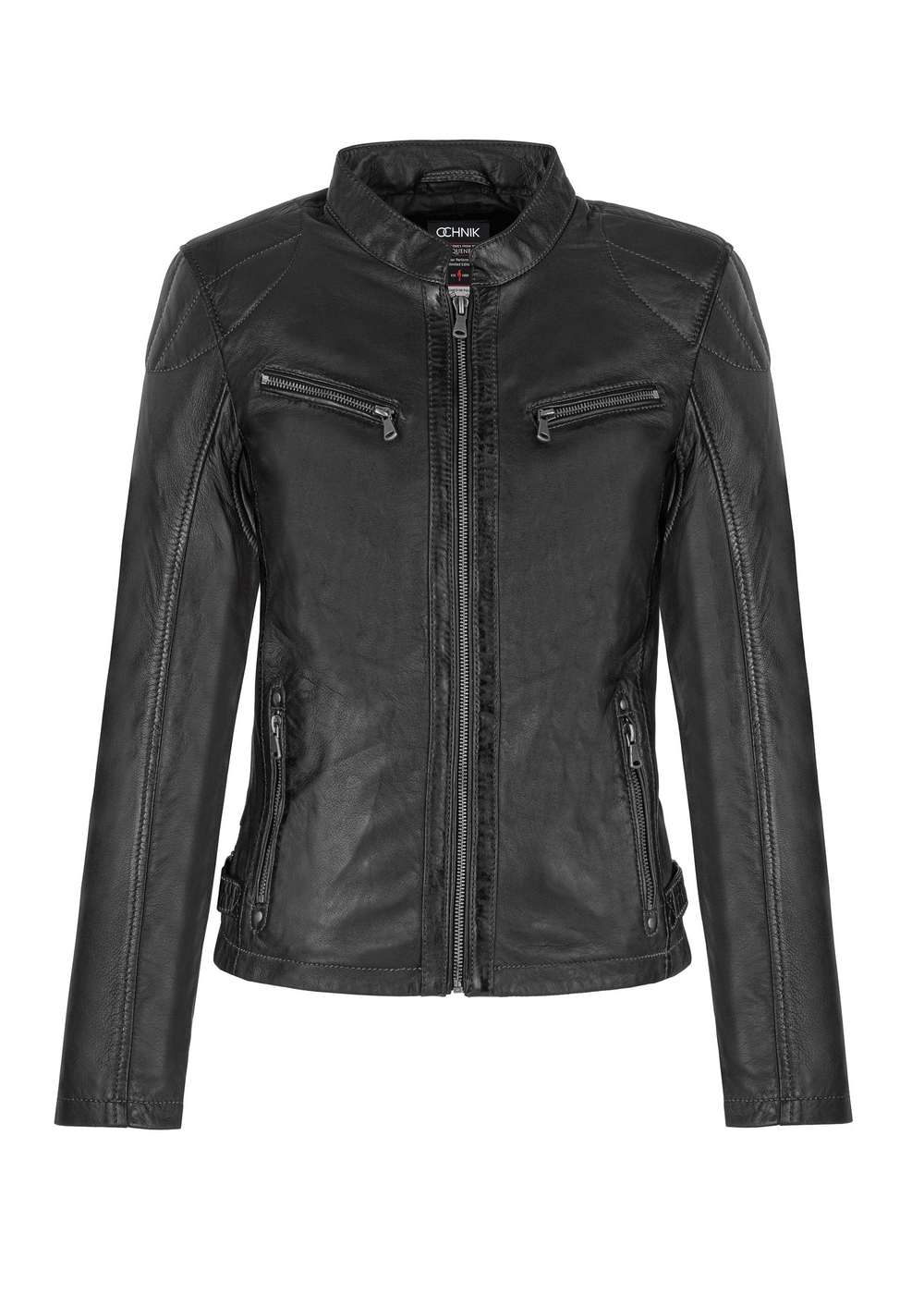 【OnOFF】DMP BLACK SQUARE QUATTR4 Czarna skórzana kurtka oversize damska KURDS-0489-1313(Z24