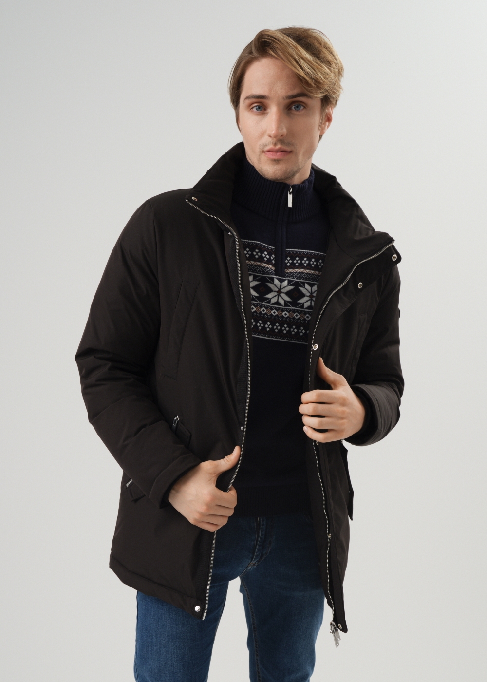 Kurtka czarna męska z kapturem KURMT-0319-99(Z23) | OCHNIK