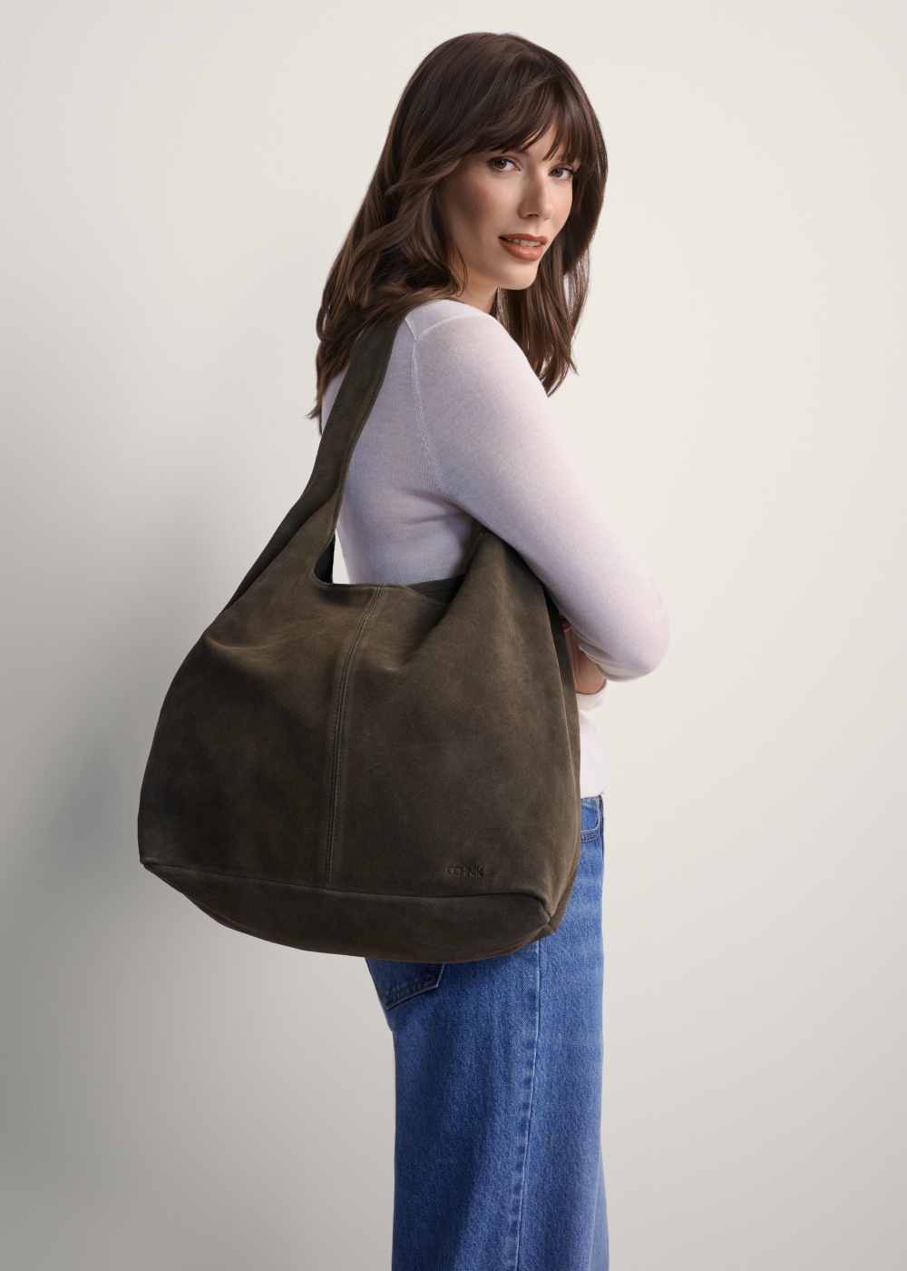 Zamszowa shopperka damska khaki TORES-1177-57(Z25) | OCHNIK