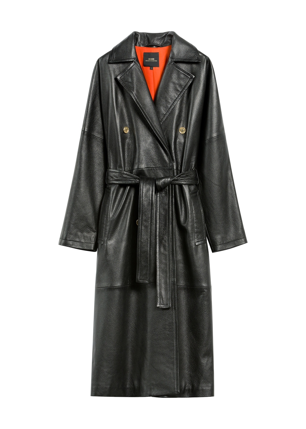 Czarny skórzany płaszcz damski KURDS-0487-1192(Z25) | OCHNIK