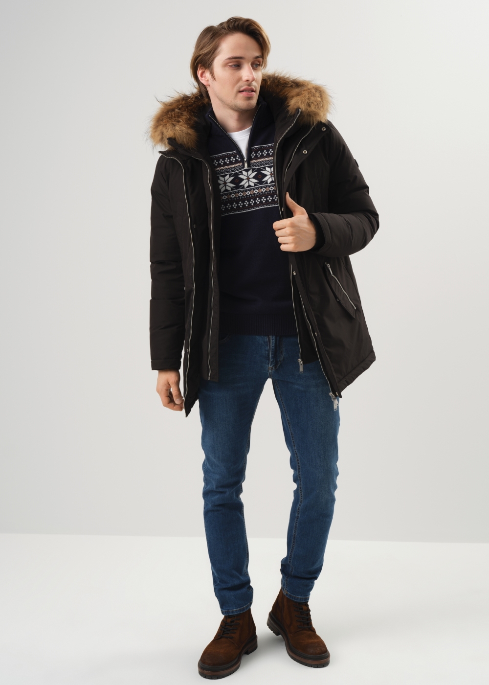 Kurtka czarna męska z kapturem KURMT-0319-99(Z23) | OCHNIK