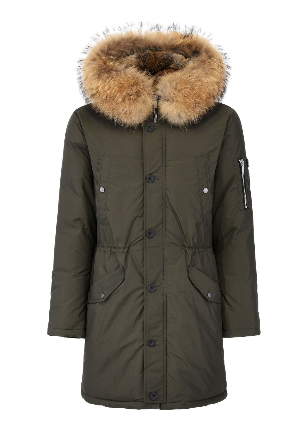 Oliwkowa kurtka męska z naturalnym ociepleniem KURMT-0355-57(Z24