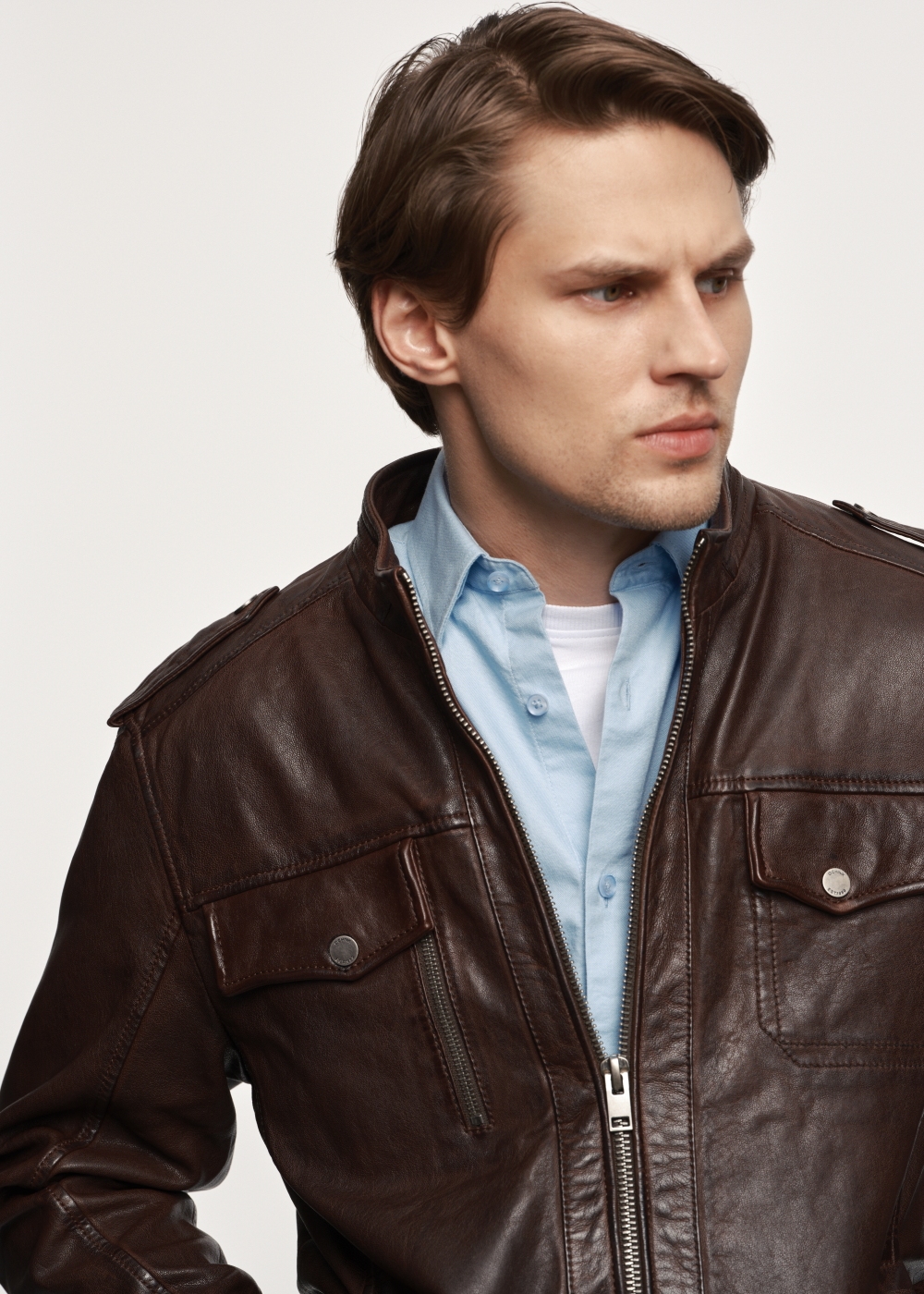 Brązowa kurtka męska ze skóry naturalnej KURMS-0322-2075(Z23) | OCHNIK