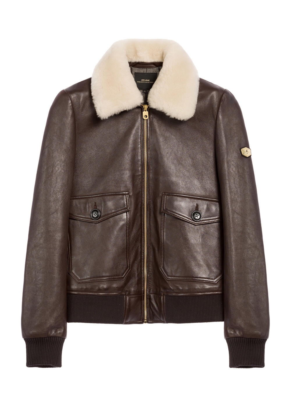 Brązowa kurtka skórzana z kołnierzem KURDS-0505-4158(Z25) | OCHNIK