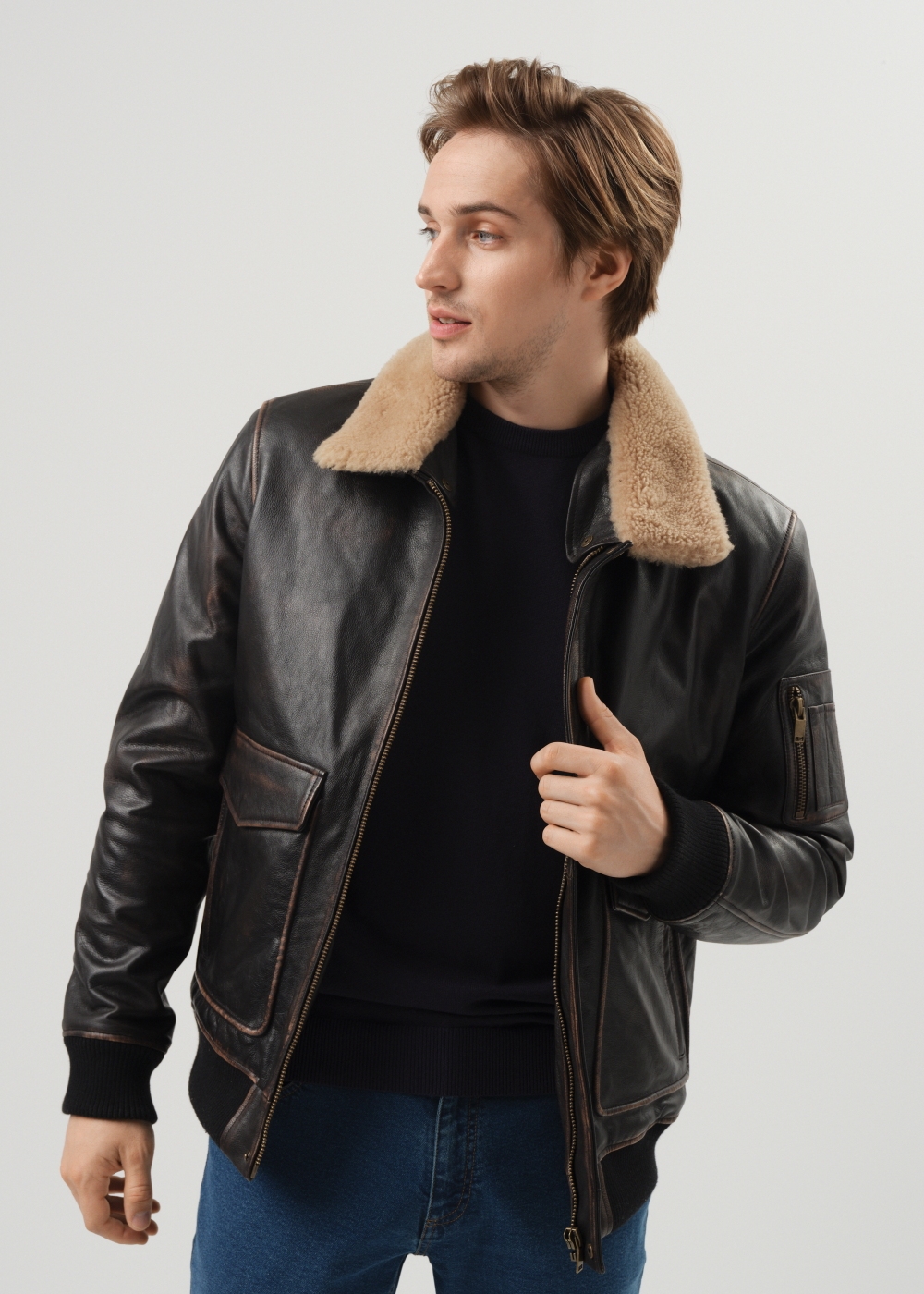 Ciemnobrązowa skórzana kurtka męska KURMS-0308-1326(Z23) | OCHNIK