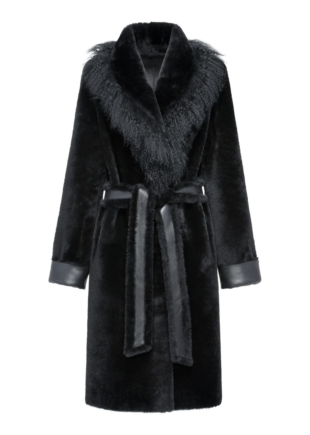 Czarny skórzany dwustronny kożuch damski KOZDS-0084-1673(Z24) | OCHNIK