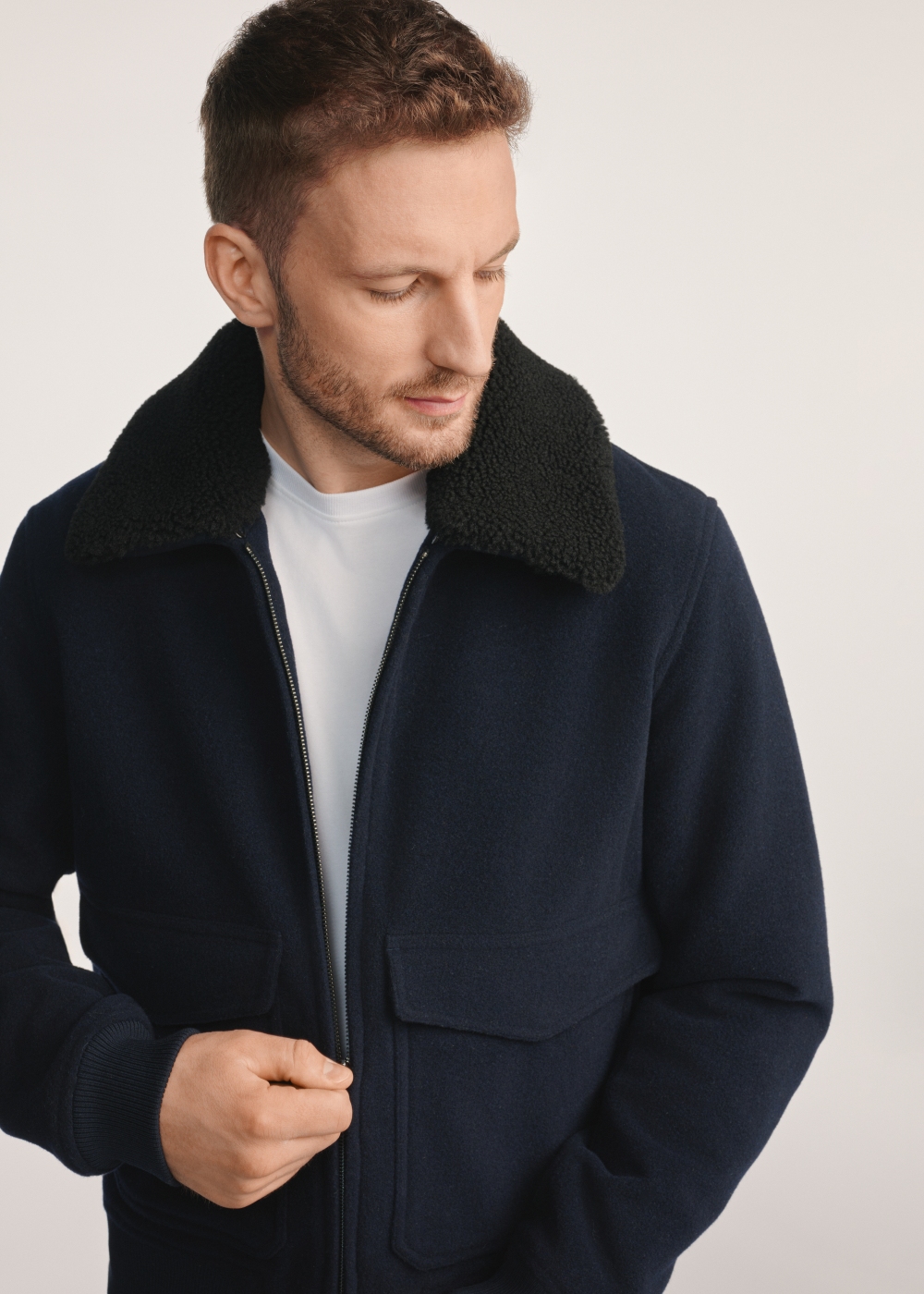 Granatowa kurtka męska z kożuchem PLAMT-0009-69(Z25) | OCHNIK