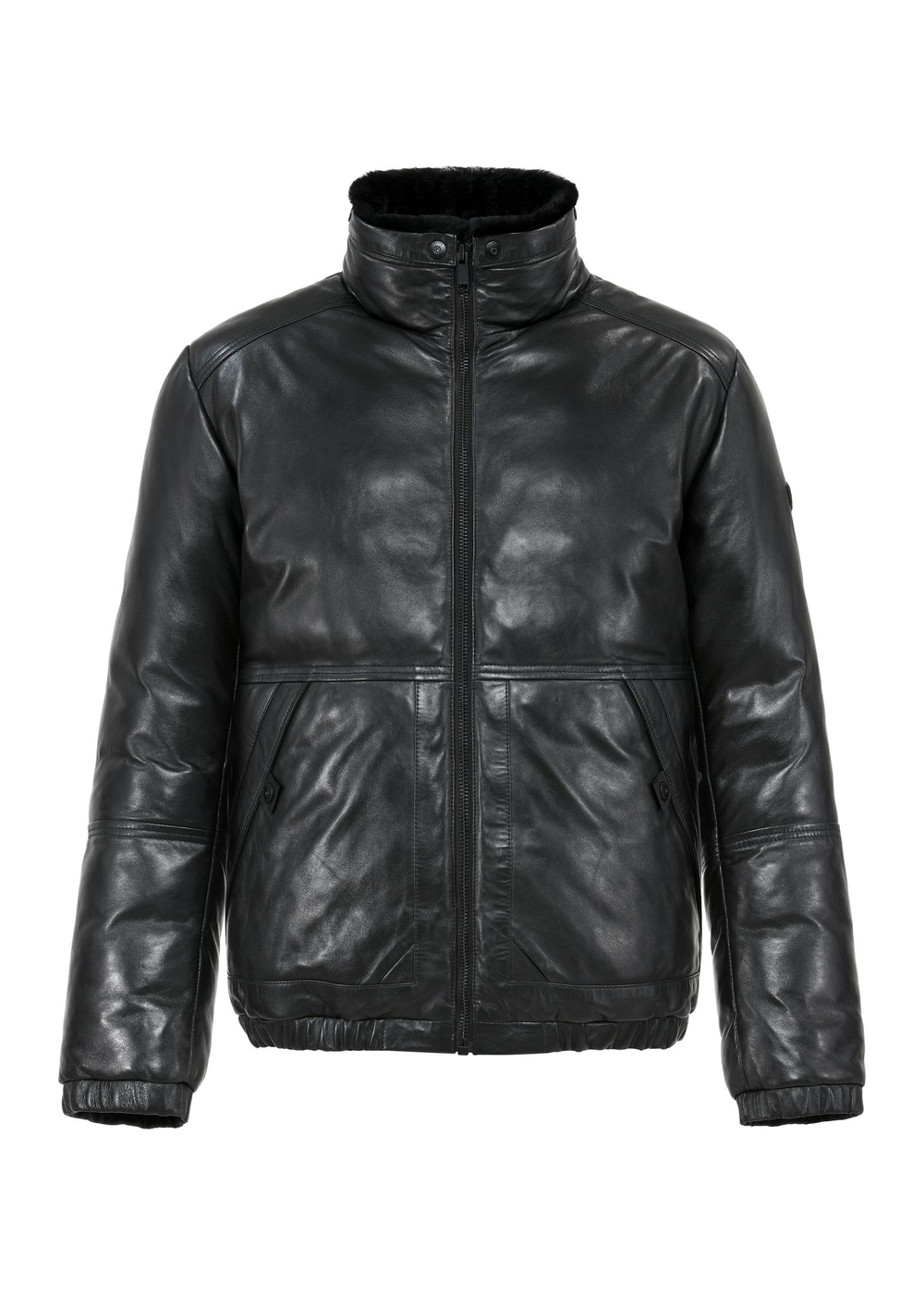 Czarna skórzana kurtka męska zimowa KURMS-0202-5554(Z24) | OCHNIK