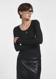 Black ribbed longsleeve blouse for women LSLDT-0044-99(Z24)