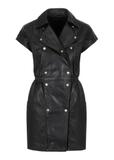 Czarna skórzana taliowana sukienka SUKDS-0049-5506(Z23)