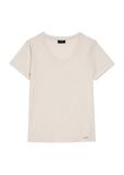 Jasnobeżowy T-shirt damski w serek TSHDT-0118B-1A(Z26)