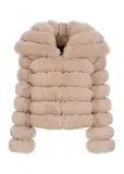 Beige women's fur coat with collar FUTDF-0100-1343(Z24)