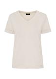 Beżowy T-shirt damski w serek TSHDT-0118-81(W25)