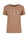 Kamelowy T-shirt damski z aplikacją TSHDT-0071-81(Z22)