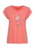 Różowy T-shirt damski z kwiatowym logo TSHDT-0106-34(W23)