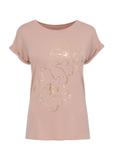 Różowy T-shirt damski z kwiatowym printem TSHDT-0107-34(W23)