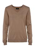 Sweter damski z dekoltem V-neck w kolorze camelu SWEDT-0201-83(W25)