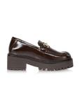 Brązowe skórzane loafersy na platformie BUTYD-1007-89(Z23)