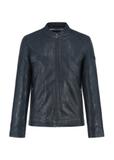 Men's navy blue leather jacket KURMS-0329-1356(W24)