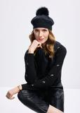 Black women's beret with pompom CZADT-0180-99(Z24)