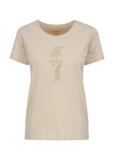 Beżowy T-shirt damski z cekinowym logo TSHDT-0108-81(W23)