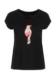 Czarny T-shirt damski z kwiatowym logo TSHDT-0106-99(W23)