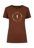 Brązowy T-shirt damski z aplikacją TSHDT-0071A-82(Z23)