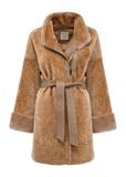 Beige women's leather sheepskin coat KOZDS-0079-3176(Z24)