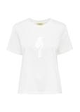 Kremowy T-shirt damski z logo TSHDT-0137-12(W25)