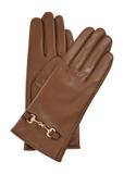 Camelowe skórzane rękawiczki damskie z klamrą REKDS-0087-24(Z23)