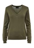 Sweter damski z dekoltem V-neck w kolorze khaki SWEDT-0201-54(W25)