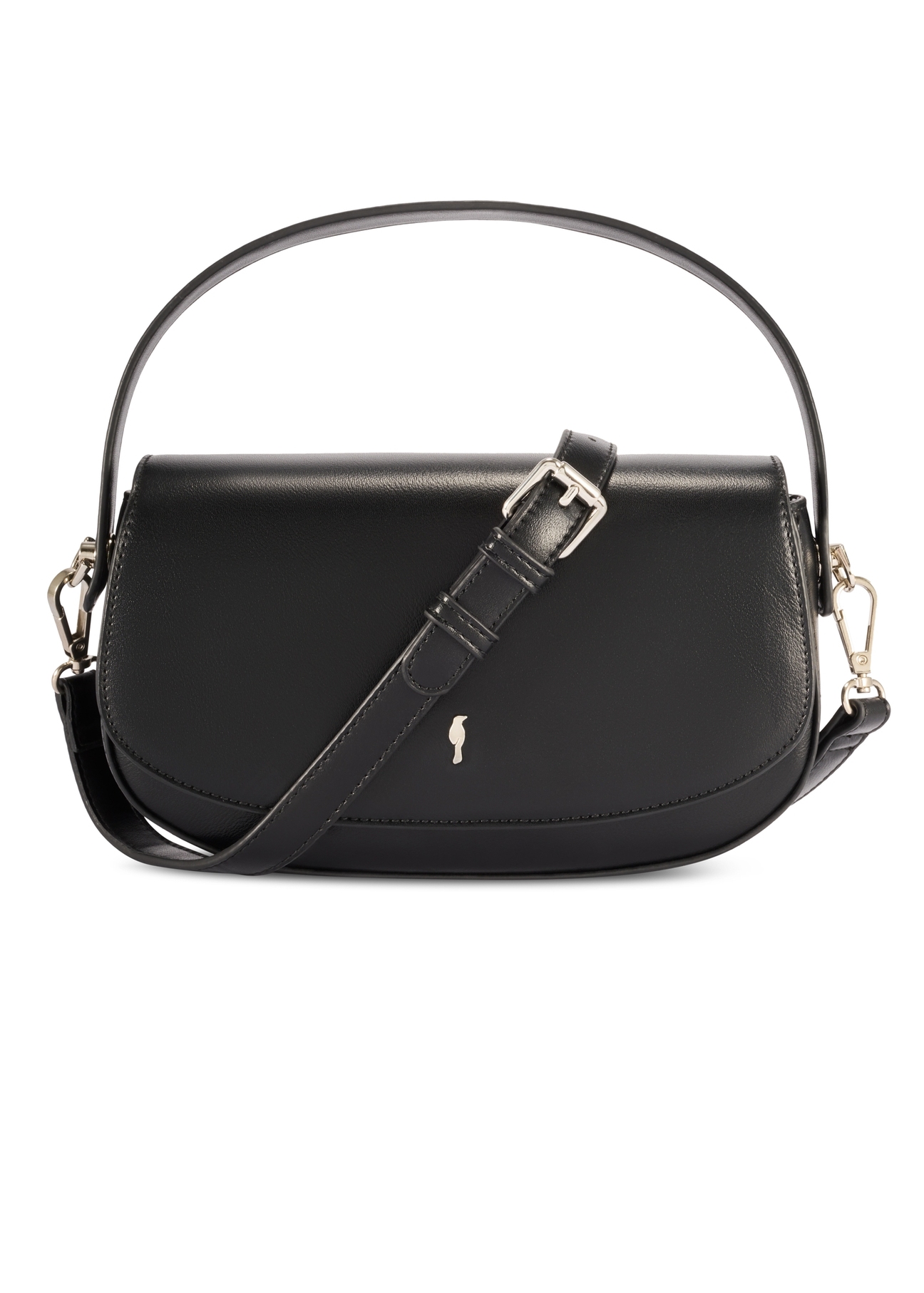 Mała czarna torebka listonoszka damska TOREC-1185-99(W26), widok produktu z przodu na białym tle.