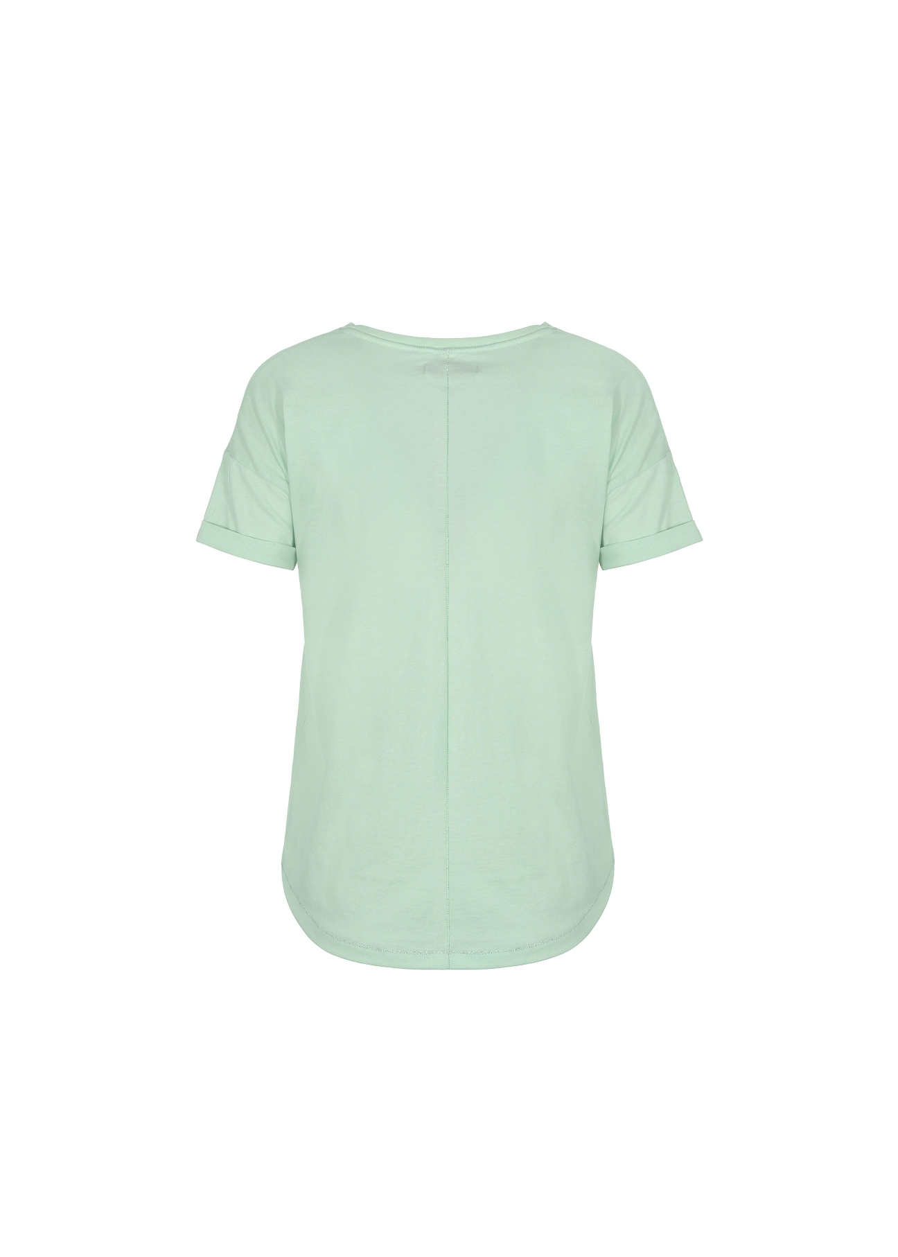 Pistacjowy T-shirt damski z wilgą TSHDT-0026-50(W19)-02