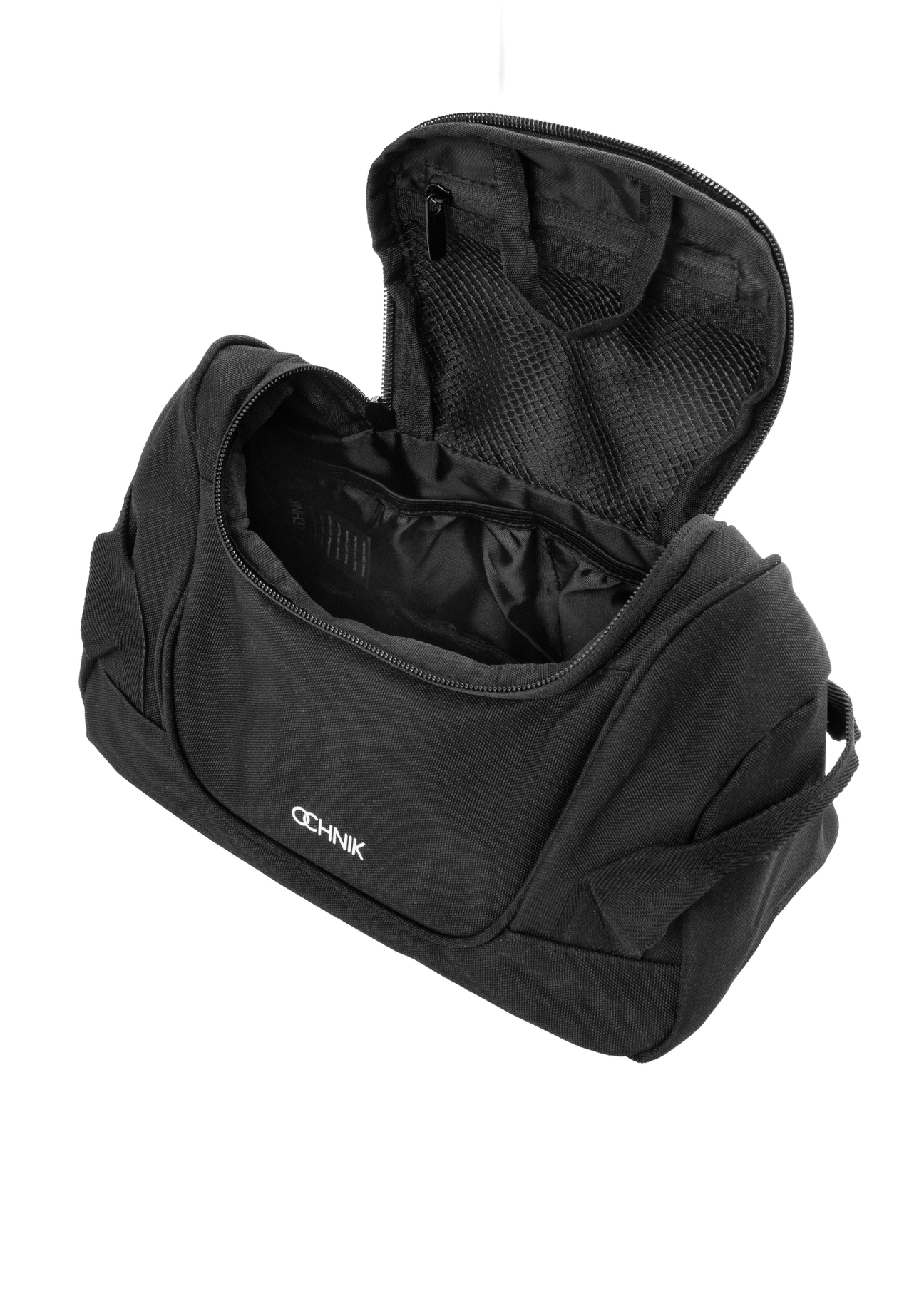 Czarna kosmetyczka AW-018-0003-99(W26), widok produktu w środku na białym tle.