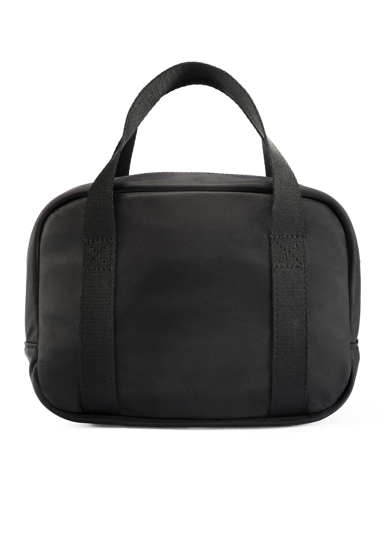 Czarna torebka typu lunchbox TOREN-0328-99(Z25), widok produktu od tyłu na białym tle.