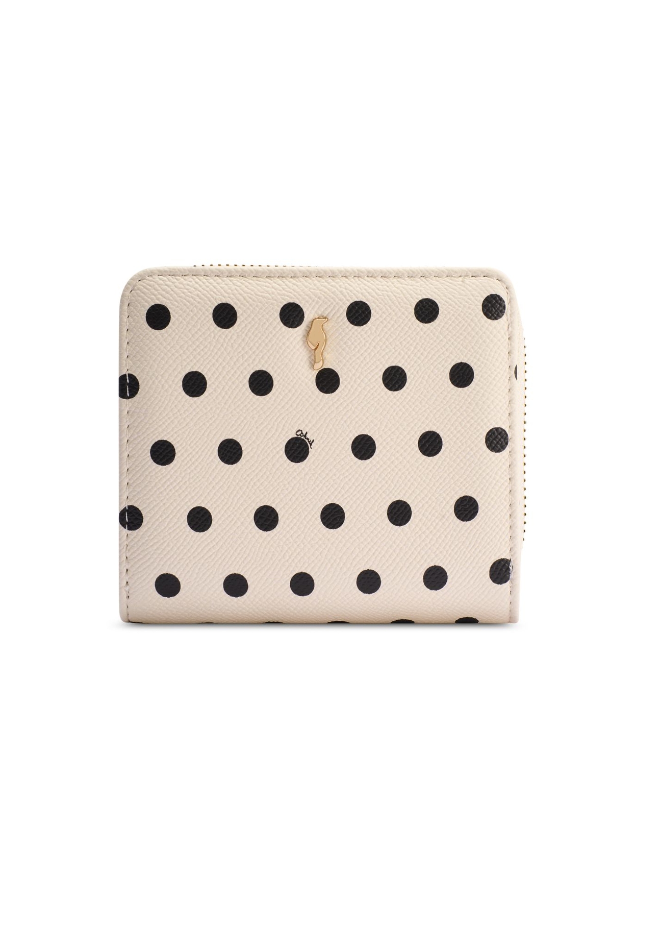 Mały beżowy portfel damski z logo POREC-0366-0P(W26) - widok produktu z przodu, na białym tle.