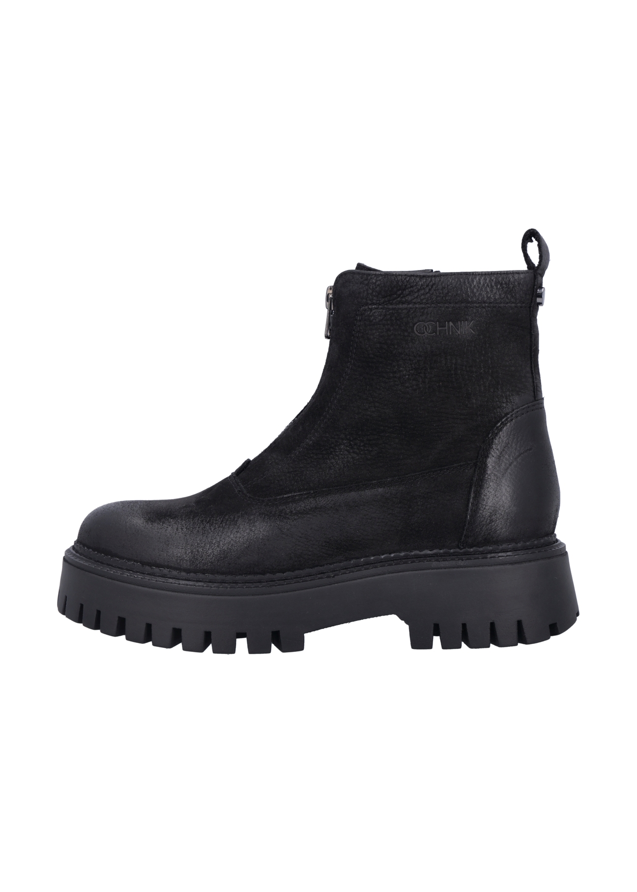 Czarne skórzane botki damskie BUTYD-1291-9I(Z26), widok produktu z boku na białym tle.