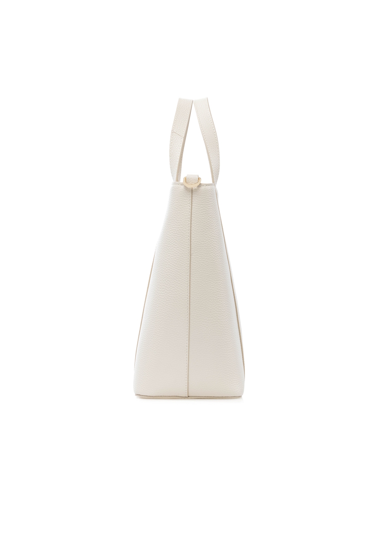 Kremowa skórzana torebka shopper TORES-1272-0B(W26), widok produktu z boku na białym tle.