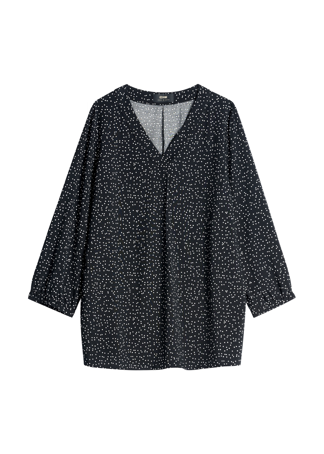 Bluzka damska w kropki BLUDT-0172A-9P(W26), widok produktu z przodu na białym tle.