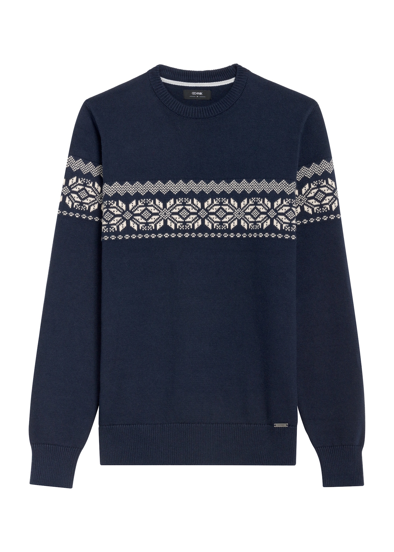 Granatowy sweter męski SWEMT-0177-68(Z25) - widok produktu z przodu na białym tle. 