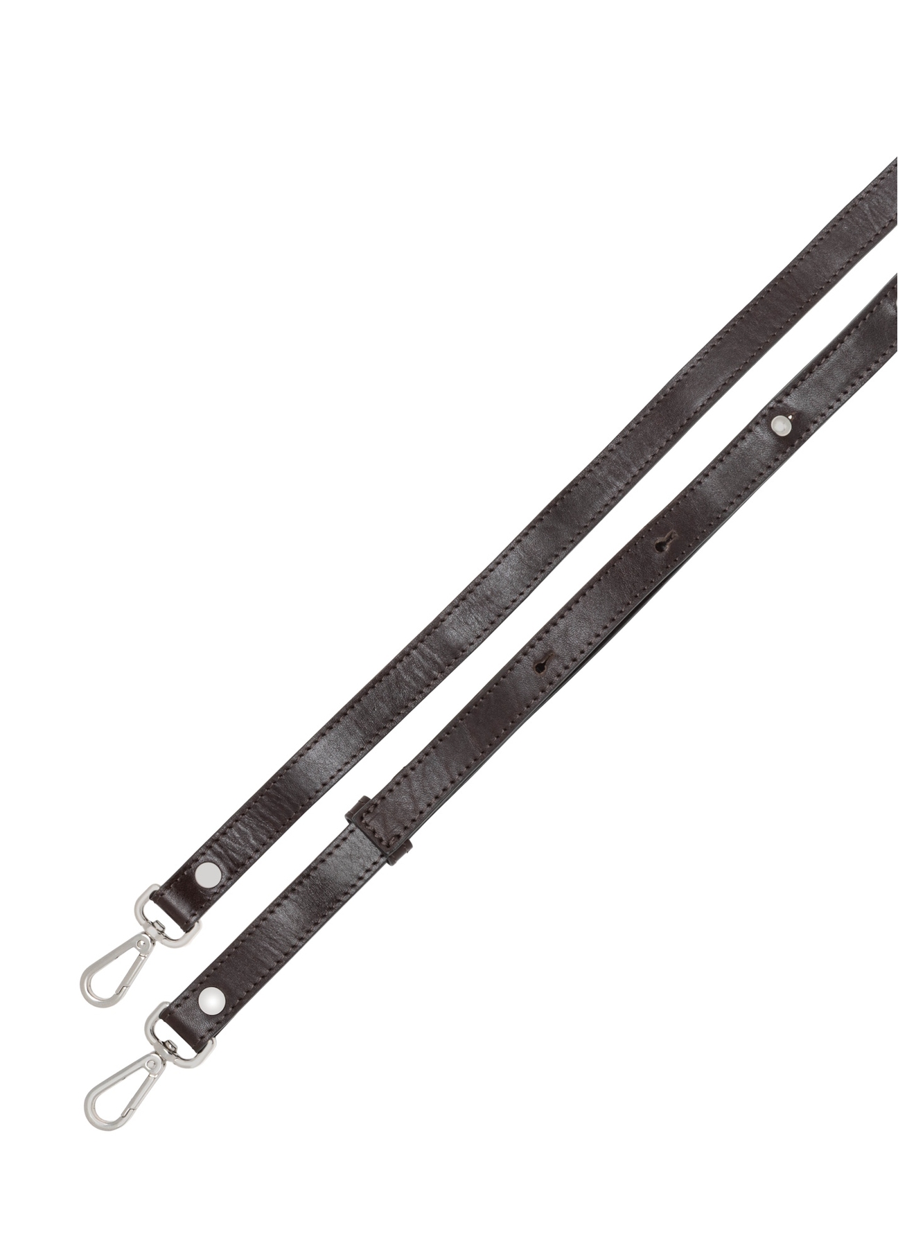 Ciemnobrązowa mała skórzana torebka damska TORES-1298-1H(W26), widok paska produktu na białym tle.