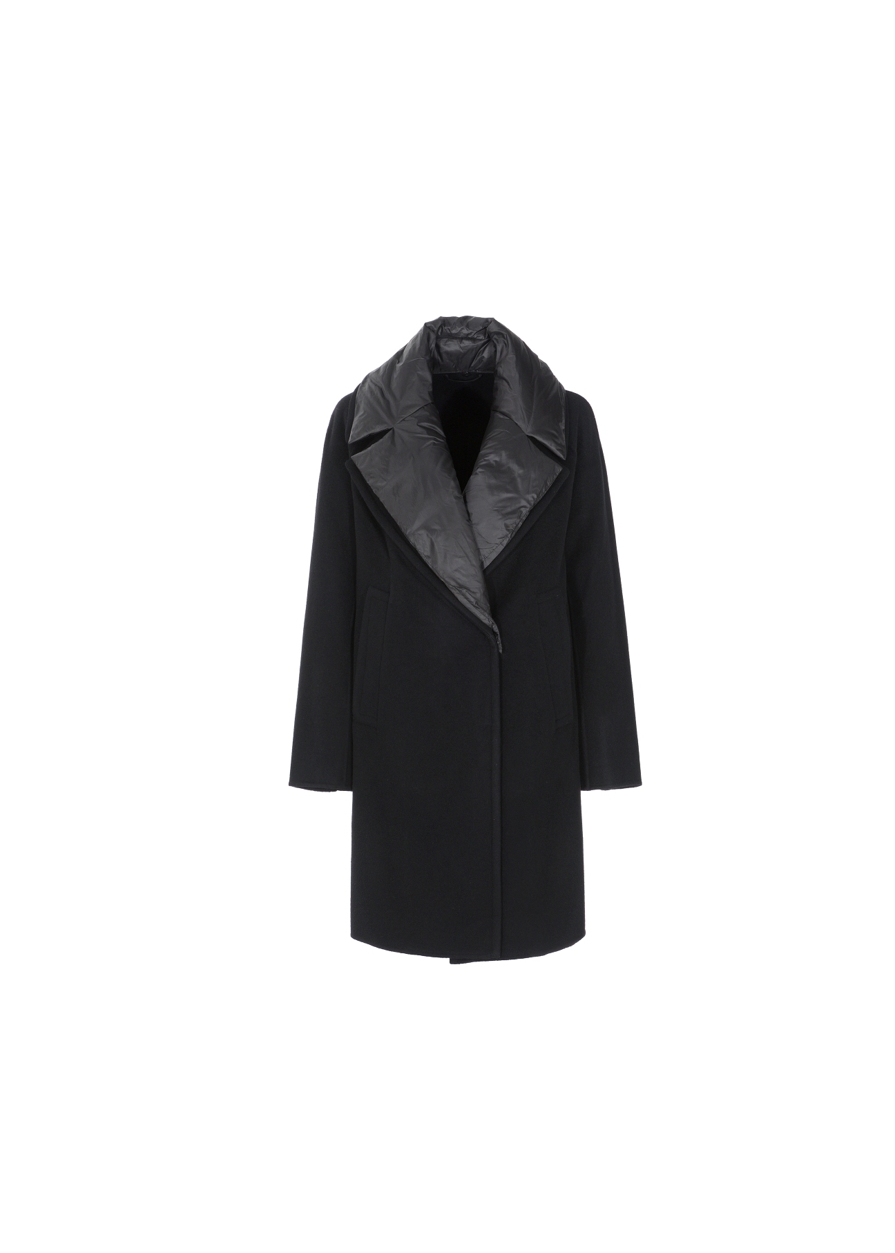Wełniany czarny płaszcz damski PLADT-0036-99(Z20)-01